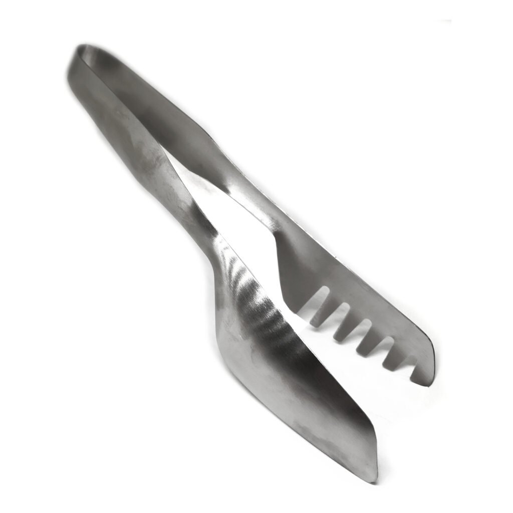 Stainless steel buffet serving tongs with spoon and fork