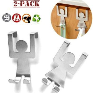 Stainless Steel Over-Door Hooks 2-Pack Human-Shaped Space-Saving Hangers