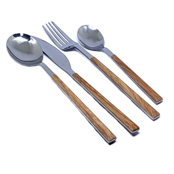 16-Piece Wood Grain Cutlery Set Stainless Steel Flatware with ABS Handles