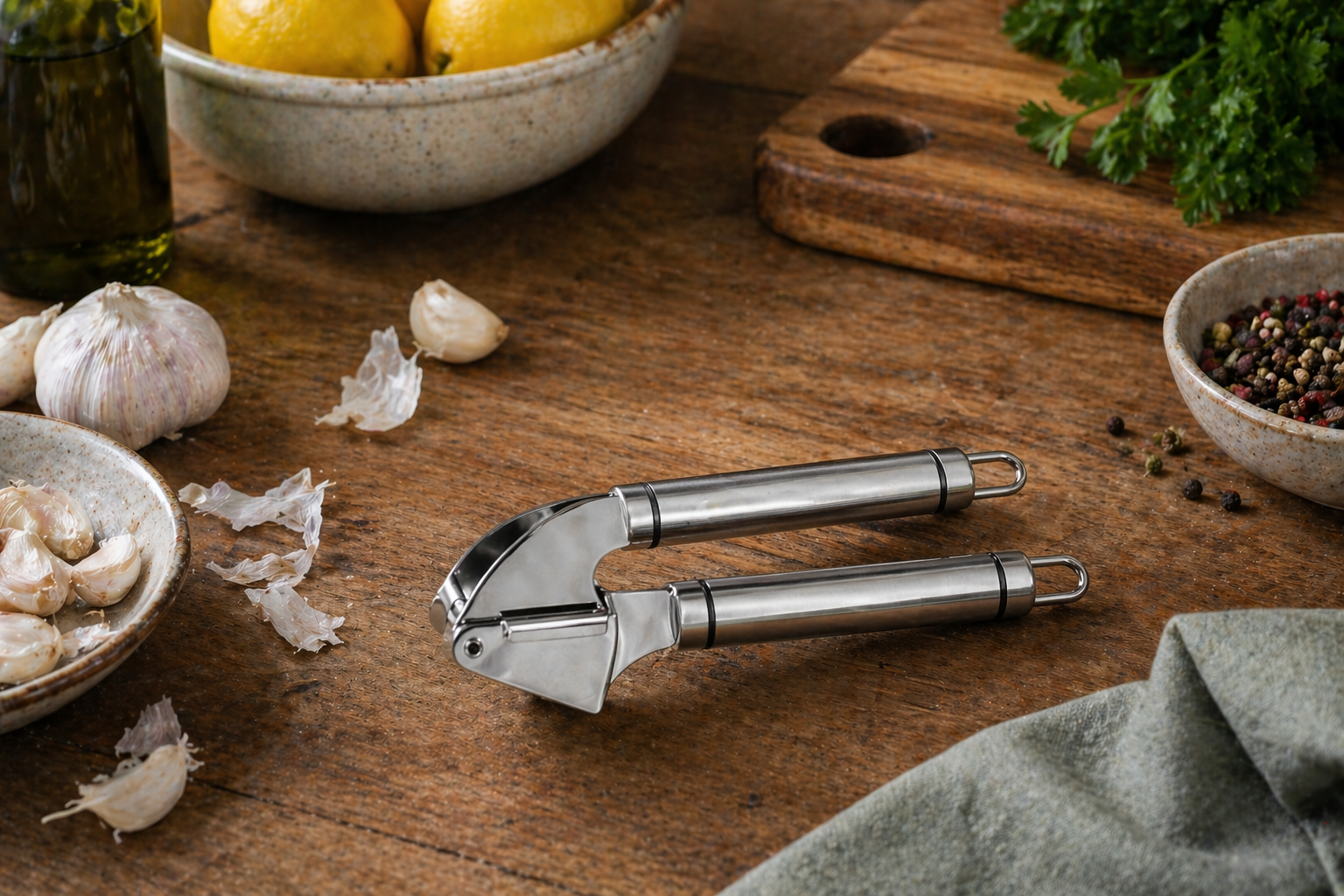 Stainless Steel Garlic Crusher Easy-Clean, Ergonomic Press for Everyday Cooking - Image 4