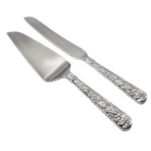 Cake Serving Set Stainless Steel SilverBloom 2Piece Wedding Birthday Party Dessert Server Utensils Elegant Catering