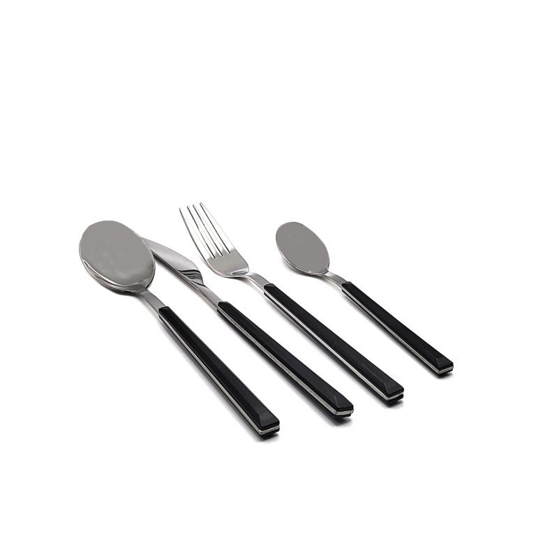 16-piece black stainless steel cutlery set for four
