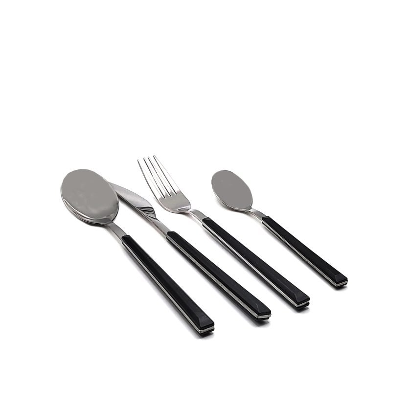 16-piece black stainless steel cutlery set for four