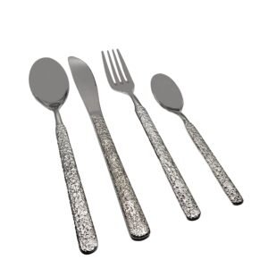 Premium 16-Piece Flatware Set Textured Stainless Steel Cutlery (Silver)