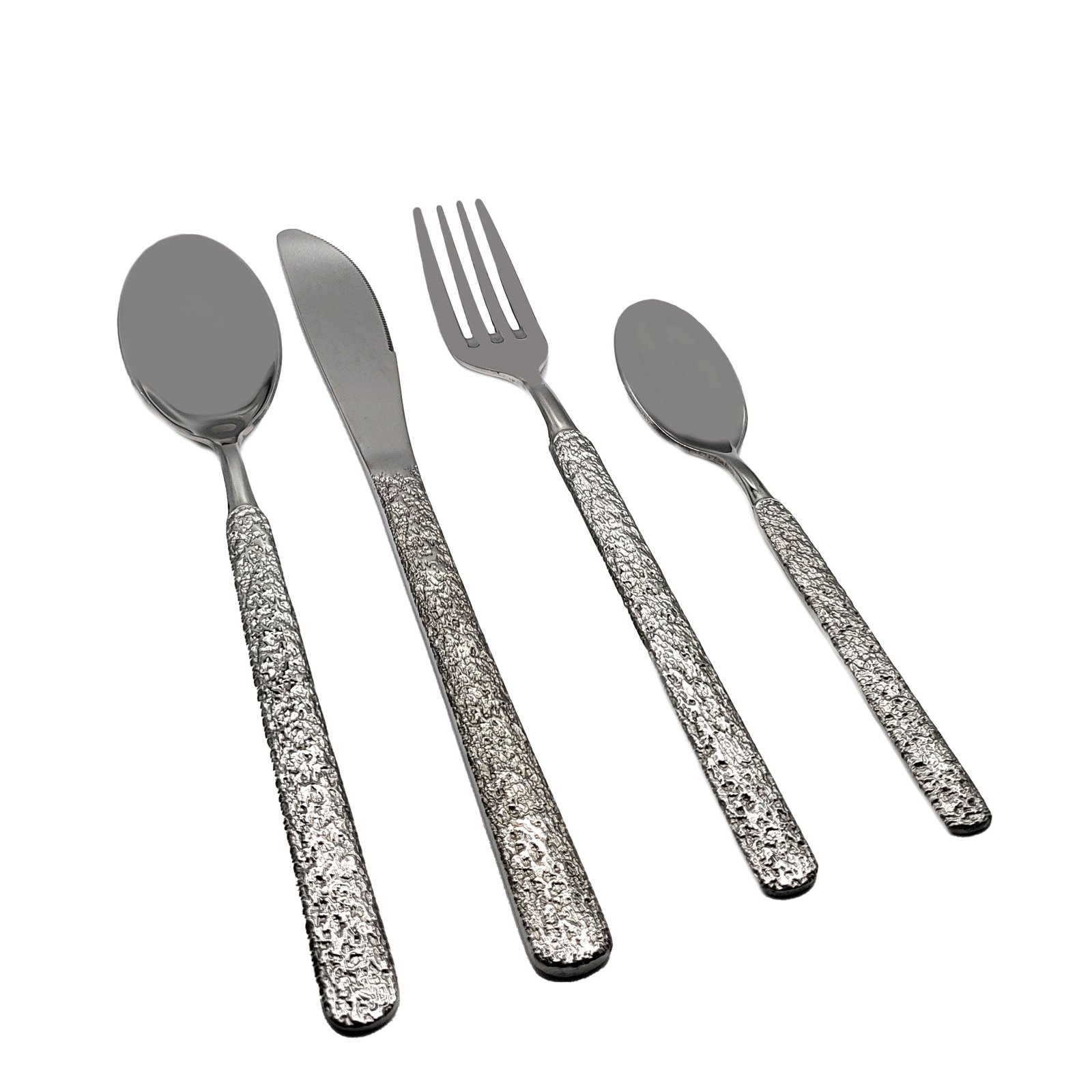 Premium 16-Piece Flatware Set Textured Stainless Steel Cutlery (Silver)