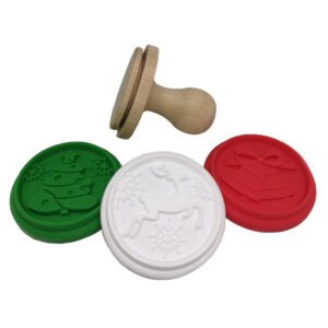 Christmas Cookie Stamp Set 3 Silicone Designs with Wooden Handle (Tree, Bell, Reindeer)